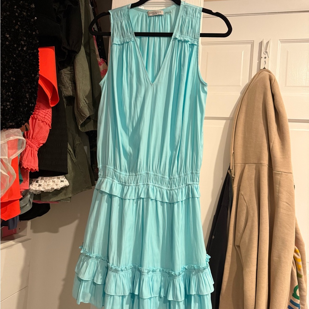 Ramy Brook Green and Blue Ruffled Tiered Sundress